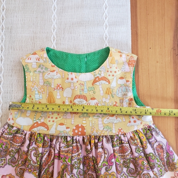 Vintage Baby Girl Dress Merry Mushrooms Ruffle Dress Spring Summer Cottagecore - Picture 7 of 10